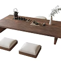 Tatami Tea Table and Chair Combination Tea Table Tea Set Cushion 3d model