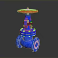 Blue Industrial Valve Equipment With Red Handwheel And Flange Body Design