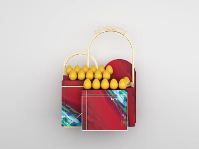 Elegant Red Box With Golden Handle And Yellow Round Decorations 3d model