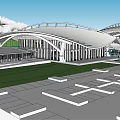 Modern Commercial Complex With Spacious Roof Green Landscaping And Water Features