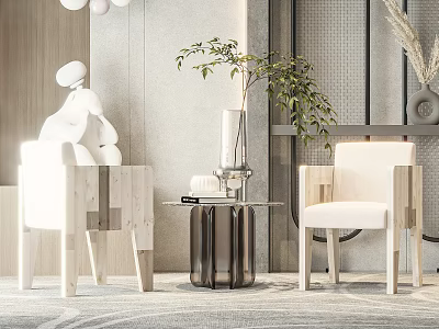 Modern White Accent Chairs With Metal Side Table Greenery Vase Elegant Interior Design 3d model