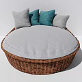 Modern Round Woven Rattan Single Sofa With Gray And Teal Decorative Cushions