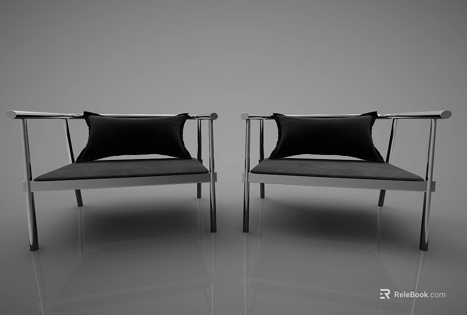 Modern Dining Chairs With Sleek Metal Frames And Black Upholstered Cushions 3d model 