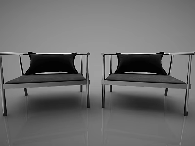 Modern Dining Chairs With Sleek Metal Frames And Black Upholstered Cushions 3d model