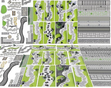 New Chinese-style Courtyard Paving Micro-terrain Landscape Garden Road Pattern Ting Step Garden Path Courtyard Trail 3d model