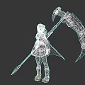 Fantasy Game Character With Red Scythe Black Dress And Cape