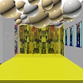Vibrant Graffiti Art Interior With Colorful Balloons Purple Blue Lighting And Yellow Corridor