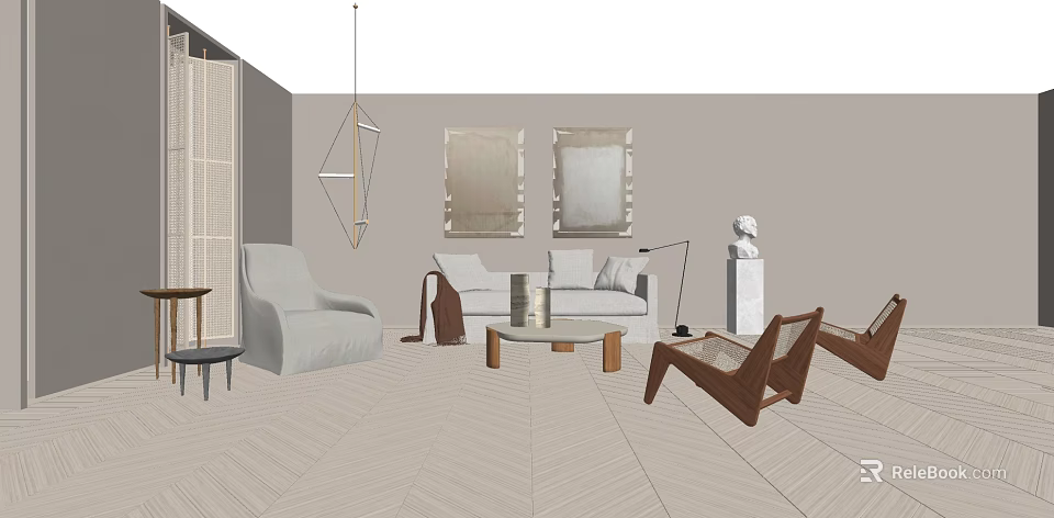 Modern Living Room Sofa Coffee Table Set With Neutral Upholstery Wooden Legs And Decor Accents 3d model 