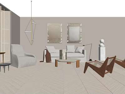 Modern Living Room Sofa Coffee Table Set With Neutral Upholstery Wooden Legs And Decor Accents 3d model