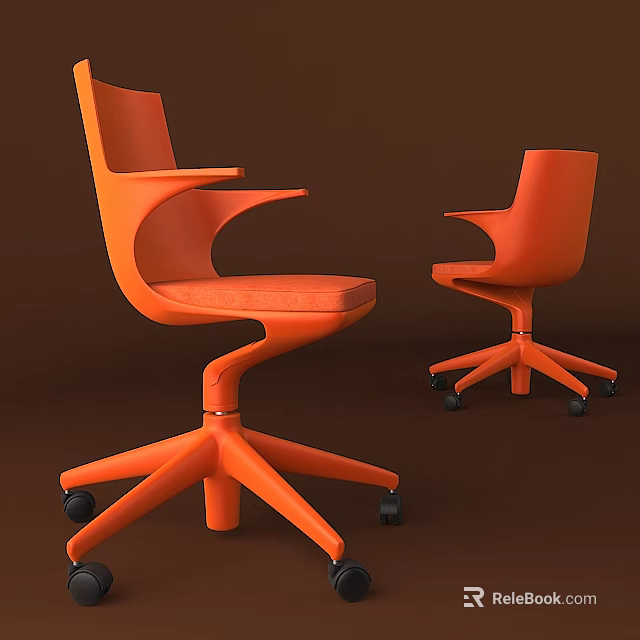 Orange Modern Office Chair With Five Star Base Wheels And Armrests 3d model 