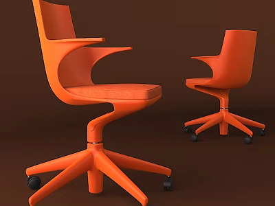 Orange Modern Office Chair With Five Star Base Wheels And Armrests 3d model