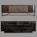 Modern Dark Wood Sideboard With Gold Metal Accents And Panel Frame Design