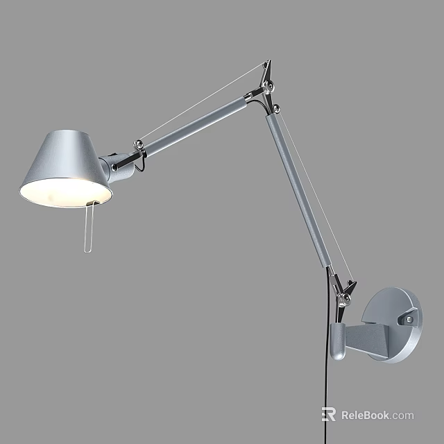 Modern Silver Wall Lamp With Adjustable Metal Arm And Lighting Function 3d model 