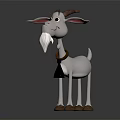 Cartoon White Goat Character With Brown Horns Collar Bell And White Beard Standing