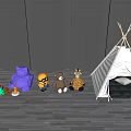 Kids Play Area With White Tepee Tent Stuffed Animals And Small Toys On Wooden Floor