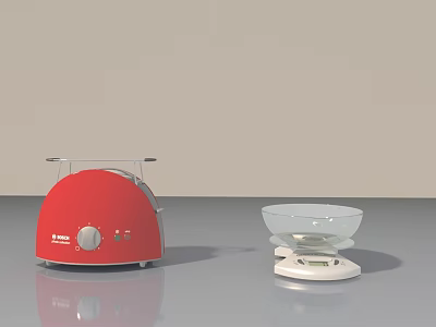 Red Toaster And Kitchen Scale With Transparent Glass Bowl For Home Kitchen 3d model
