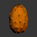 Orange Kiwano Fruit With Spiky Exterior And Black Protrusions On Gray Background With Reflection