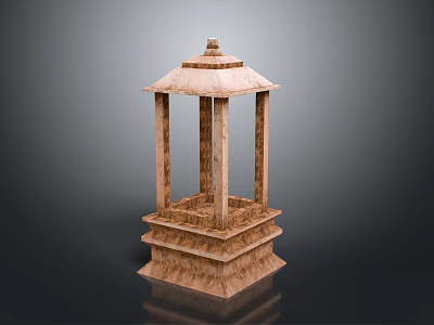 Traditional Wooden Pavilion Building With Multi Tiered Base And Roofed Top 3d model