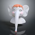 Cute Cartoon Elephant Head With Orange Hair Big Eyes Pink Cheeks And Long Trunk