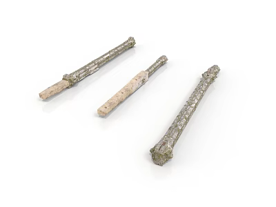 Three Hand Carved Wooden Sculpture Tools With Detailed Textured Surfaces 3d model
