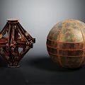 Creature Inspired Diamond Shaped Metal Sculpture And Character Like Spherical Copper Artwork