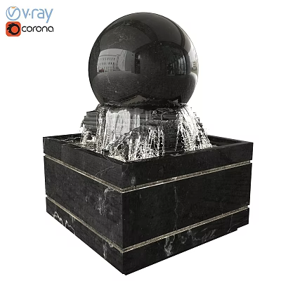 Garden Ornament Black Marble Sphere Fountain With Flowing Water And Square Base 3d model