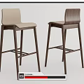 Two Modern Wooden Bar Stools With Fabric Seat And High Back Design