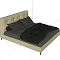 Modern Double Bed With Button Tufted Upholstered Headboard And Gray Bedding 3d model