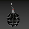 Military Hand Grenade With Black Diamond Pattern Shell And Red Fuse Isolated On Black Background