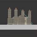 Urban Building Complex Model With Tall Towers Diverse Roofs And Beige Exteriors