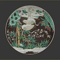 Intricate Decorative Plate Featuring White Crane Bamboo And Floral Design