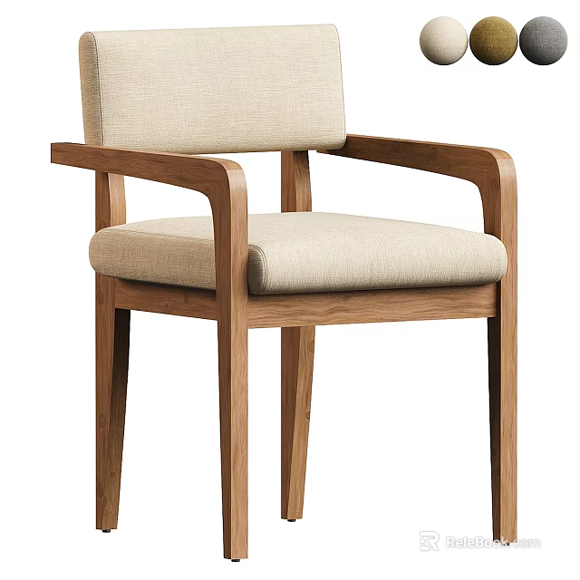 Modern Single Chair With Wooden Frame And Beige Fabric Cushion Armrests 3d model 
