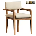 Modern Single Chair With Wooden Frame And Beige Fabric Cushion Armrests