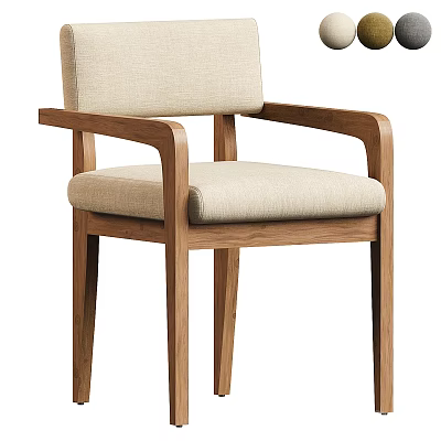 Modern Single Chair With Wooden Frame And Beige Fabric Cushion Armrests 3d model