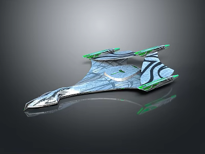 Futuristic Spaceship Design For Cosmic Exploration With Sleek Silver And Green Aerodynamic Structure 3d model
