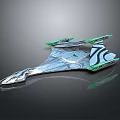 Futuristic Spaceship Design For Cosmic Exploration With Sleek Silver And Green Aerodynamic Structure