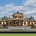 Scenic Landscape With Traditional Architecture Golden Roof Steps And White Clouds Sky
