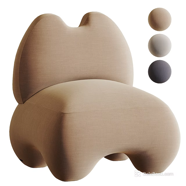 Elegant Modern Beige Accent Chair Design With Circular Decorative Balls In Neutral Tones 3d model 