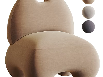 Elegant Modern Beige Accent Chair Design With Circular Decorative Balls In Neutral Tones 3d model