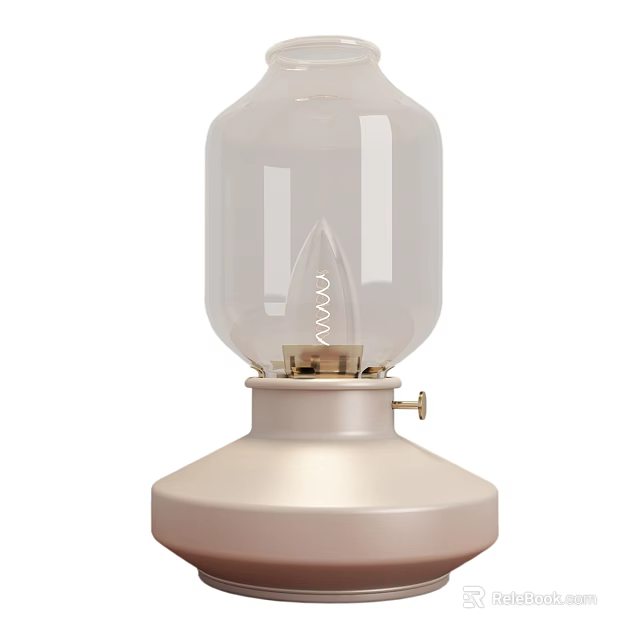 Vintage Table Lamp With Clear Glass Shade And Beige Metal Base For Home Decor 3d model 