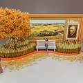 Van Gogh Themed Photo Spot with Golden Tree Sunflowers Wheat Field and Bench