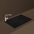 Black Kitchen Sink With Built In Drainer And Silver Faucet On Light Brown Countertop
