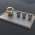 Modern Elegant Golden Tea Set With Small Cups On Metal Tray