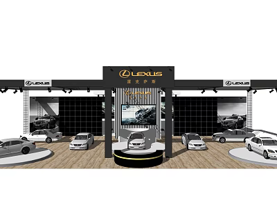 Modern Lexus Car Show Booth With Multiple Cars On 3d model