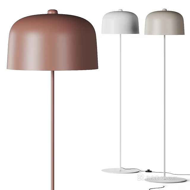Minimalist Floor Lamp with Brown White Beige Dome Shades and Slim Metal Stand 3d model 