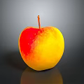 Fresh Red and Yellow Apple on Dark Shiny Surface with Reflection