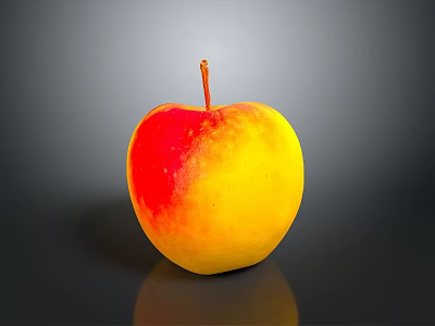 Fresh Red and Yellow Apple on Dark Shiny Surface with Reflection 3d model