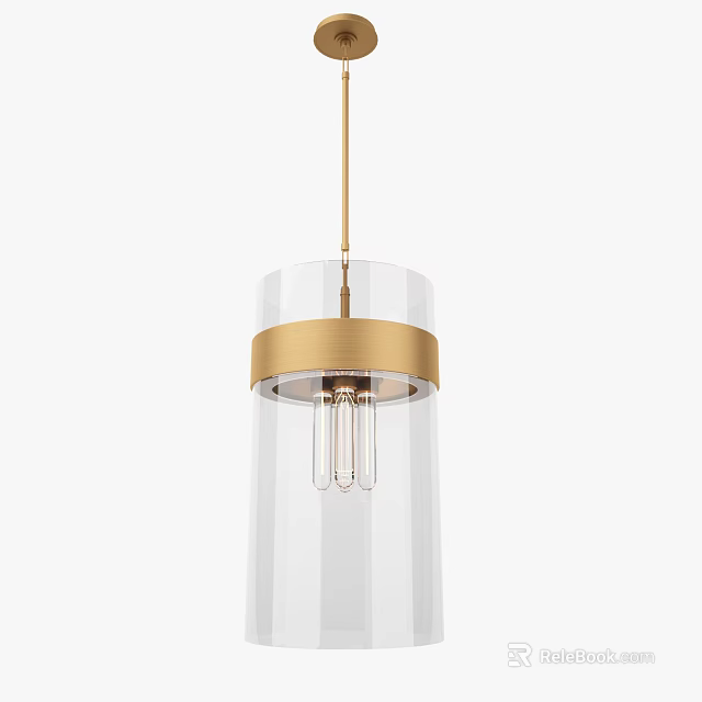 Modern Transparent Glass Pendant Light With Gold Ring And Filament Bulb 3d model 