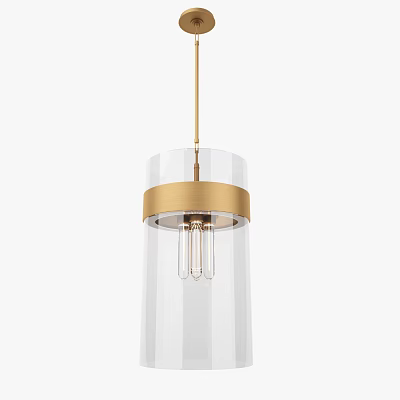 Modern Transparent Glass Pendant Light With Gold Ring And Filament Bulb 3d model
