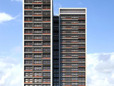 Modern High Rise Residential Building With Multiple Windows And Blue Sky Background 3d model